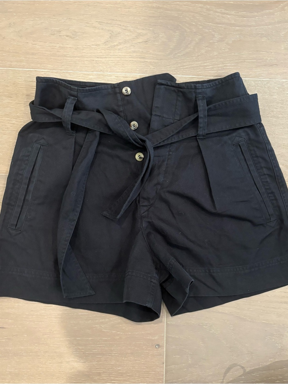 Isabel Marant Black High-Waist Paperbag Shorts with Tie Belt